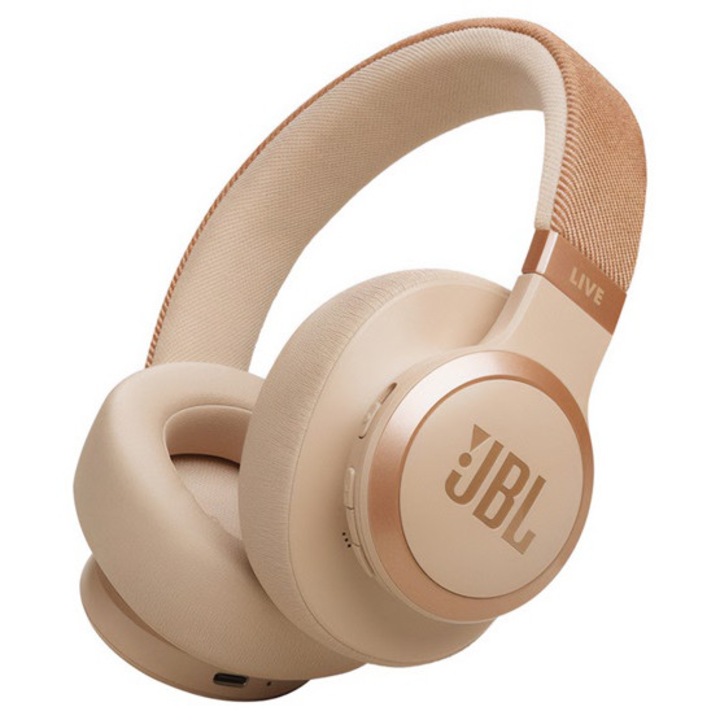 Jbl live 770nc bluetooth fejhallgató sztereo, v5.3, mikrofon, aktív zajszűrő, multipoint, összehajtható, homok