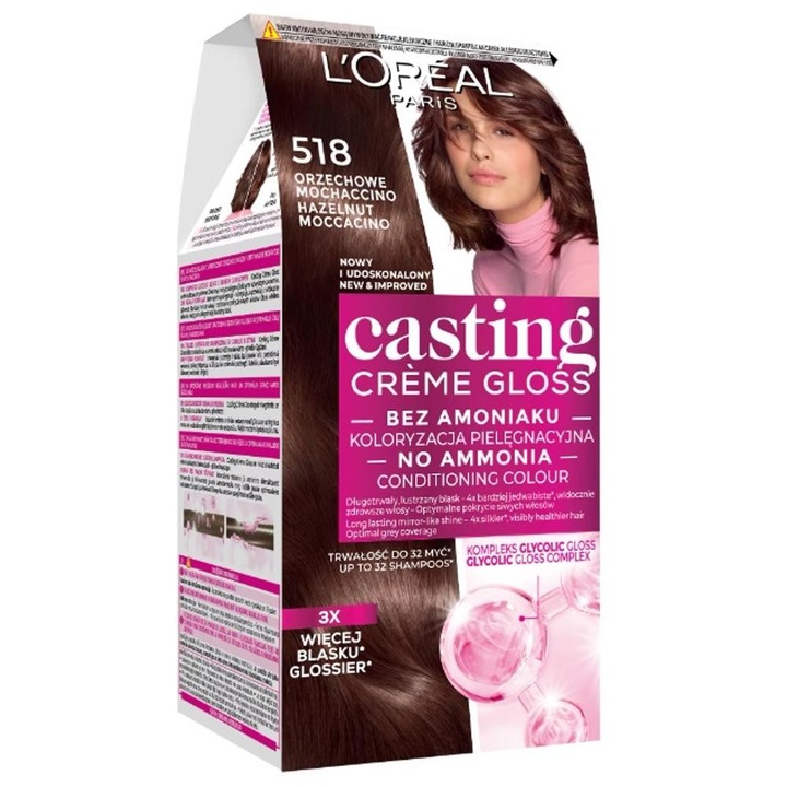 Set 2 x Vopsea fara Amoniac, 518 Hazelnut Moccaccino, L'Oreal Paris Casting Creme Gloss, 180 ml