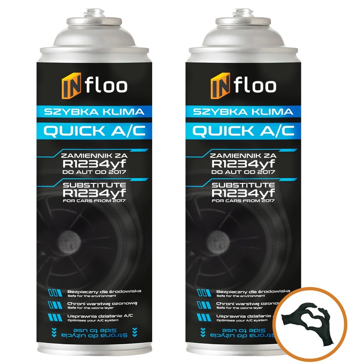 Set 2x agent frigorific INfloo Quick A/C R134a pentru A/C auto – pentru masini pana in 2016 – 0.69L + manusi nitril