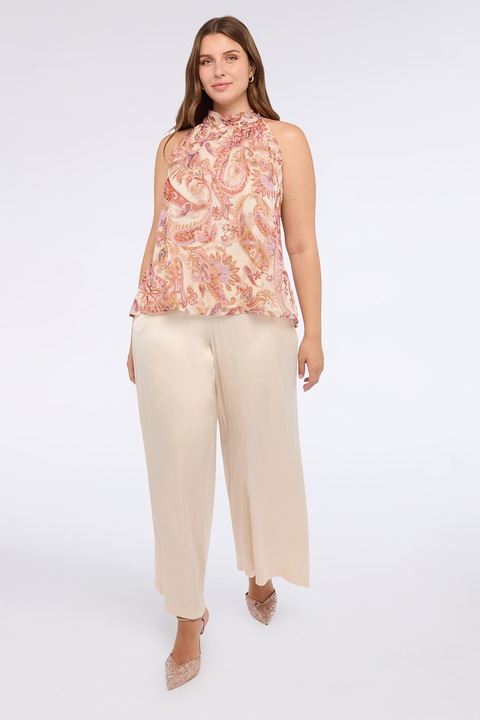 FIORELLA RUBINO, Bluza cu model paisley si decolteu halter, Bej/Lila/Roz