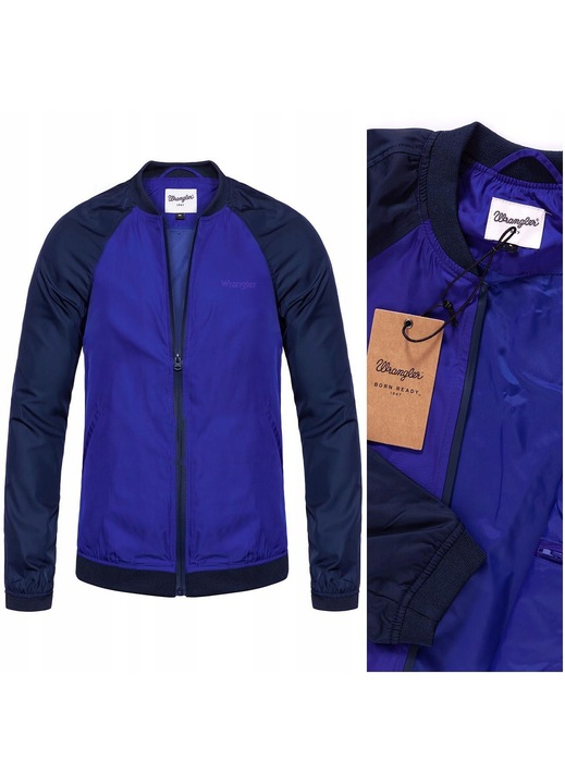 Geaca Barbati, Wrangler, Model BOMBER, Croiala Slim Fit, Cu Fermoar, 4 Buzunare, Usoara Si Moderna, Buna Pentru Fiecare Zi Si Tinute Urbane, Marimea S, Albastru