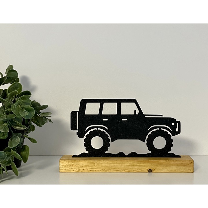 Decoratiune Jeep Off-Road cu baza din lemn, imprimata 3D