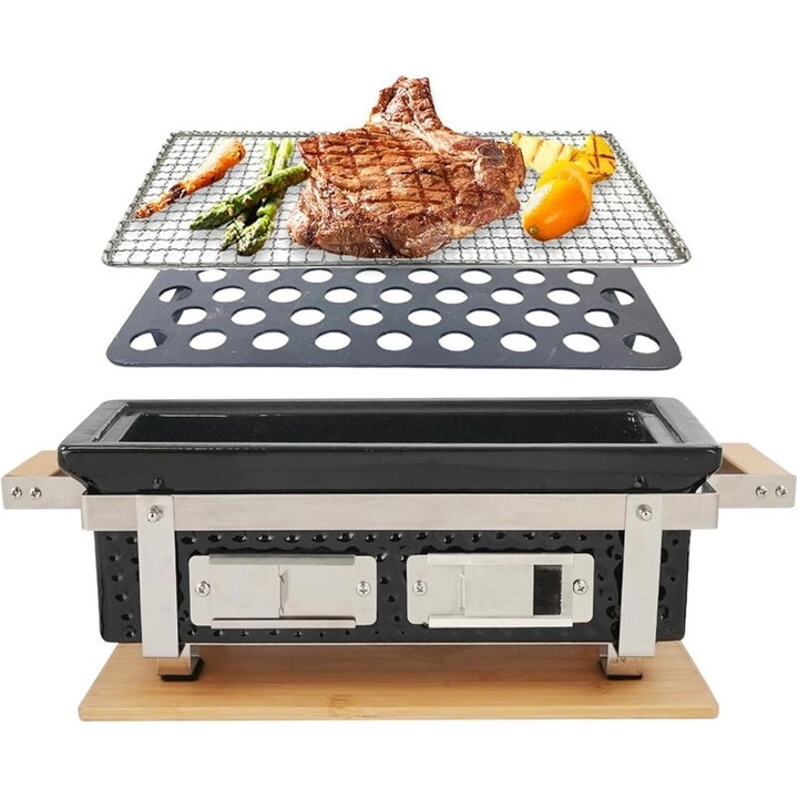 Gratar ceramica Yakitori Pro, 44.5cm, Negru, kit frigarui inclus