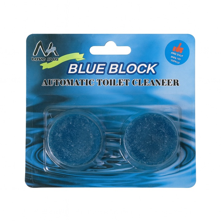 Blue Block WC-légfrissítő, 2 db-os készlet, 50 g, automatikus tisztítás és friss illat, kék
