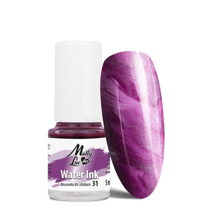 Oja Water Ink Molly Lac ART Nr 31, pentru nail art, consistenta fluida, pigmentatie intensa, mov