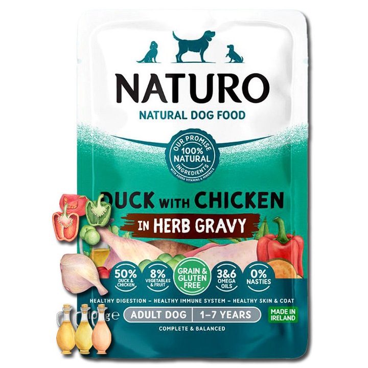 Naturo Mini Adult, nedves kutyaeledel kacsával és csirkével, gabona- és gluténmentes, 100g