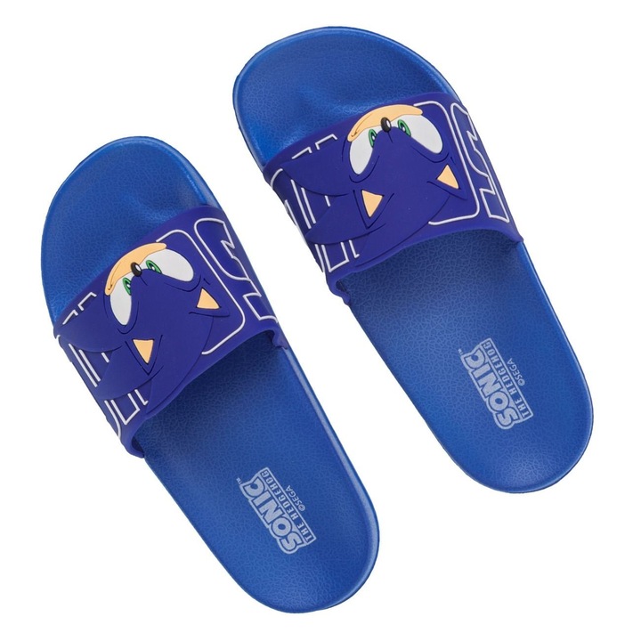 Slapi copii slider bleu Sonic, talpă modern, Albastru