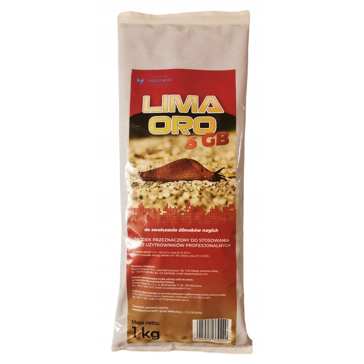 Produs Pentru Melci, Repetowski, lIMA ORO 5GB, Momeala granule, Actiune Prin Contact Si Ingestie, Pentru Culturi De Camp Si Sub Adaposturi, 1 kg