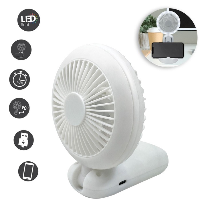 Бял преносим вентилатор 21 см, 3 скорости