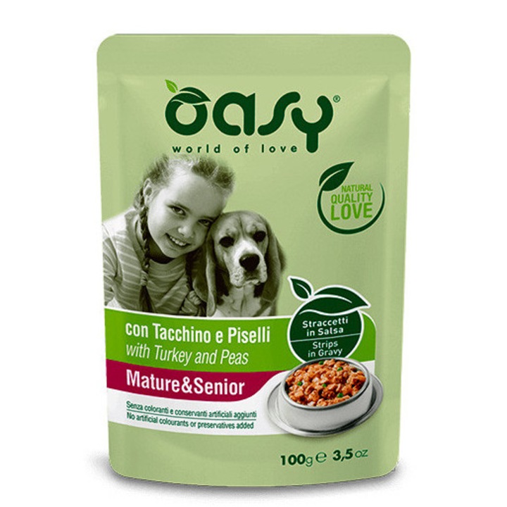 Oasy Pies Strips Senior, мокра храна за кучета, с пуешко месо, 100 г, всички размери, за възрастни кучета