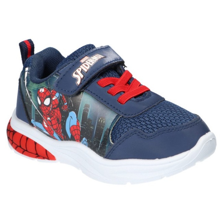 Детски спортни обувки, Marvel, Спайдърмен, Sp4345, Лицензирани маратонки, Регулируеми с велкро, Подметка със светлини, Тъмносин, Син/Тъмносин