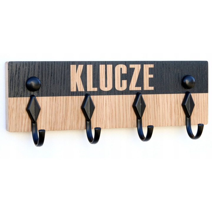 Suport de chei din lemn, 4 carlige, stejar natural, 22x7cm, ModernClock