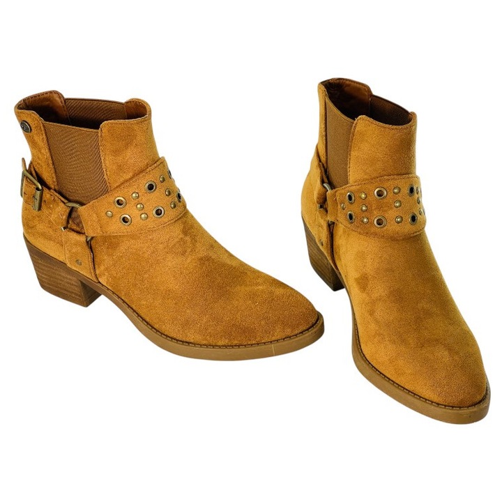 Botine Dama Western Camel XTI Territory, Stil Chelsea, Piele Ecologica Suedette, Tinte Aramii, Toc Mic 5 cm, Marimea 36 EU