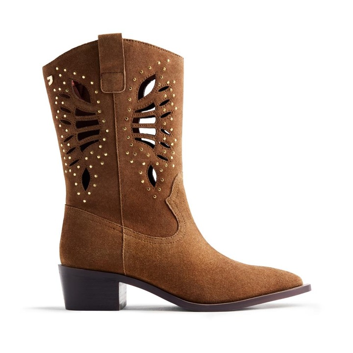 Gioseppo, Botine de piele intoarsa cu perforatii, Maro