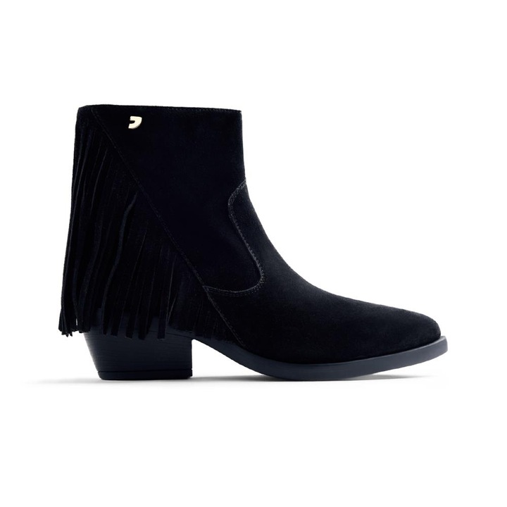 Gioseppo, Ghete cowboy de piele intoarsa cu franjuri, Negru