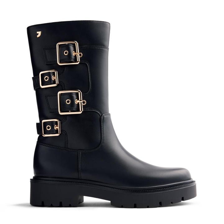 Gioseppo, Cizme mid-calf de piele ecologica cu catarama, Negru