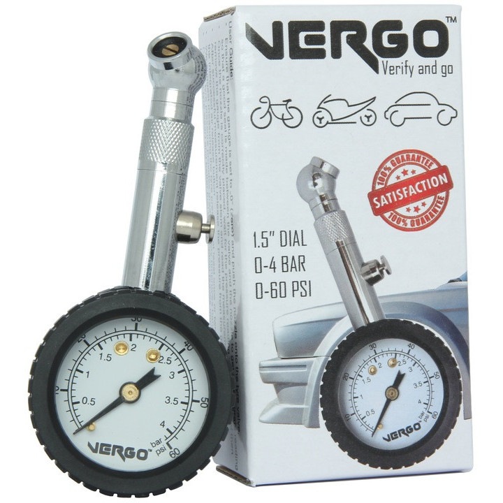 Аналогов манометър за проверка на налягането в автомобилните гуми, манометър за колела Vergo, измерване на налягането в гумите, 4 бара
