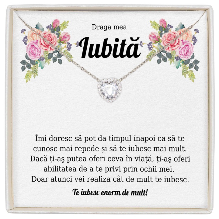 Colier The Jewel Heart, Zirconiu, Inima, Inox, 41+5cm