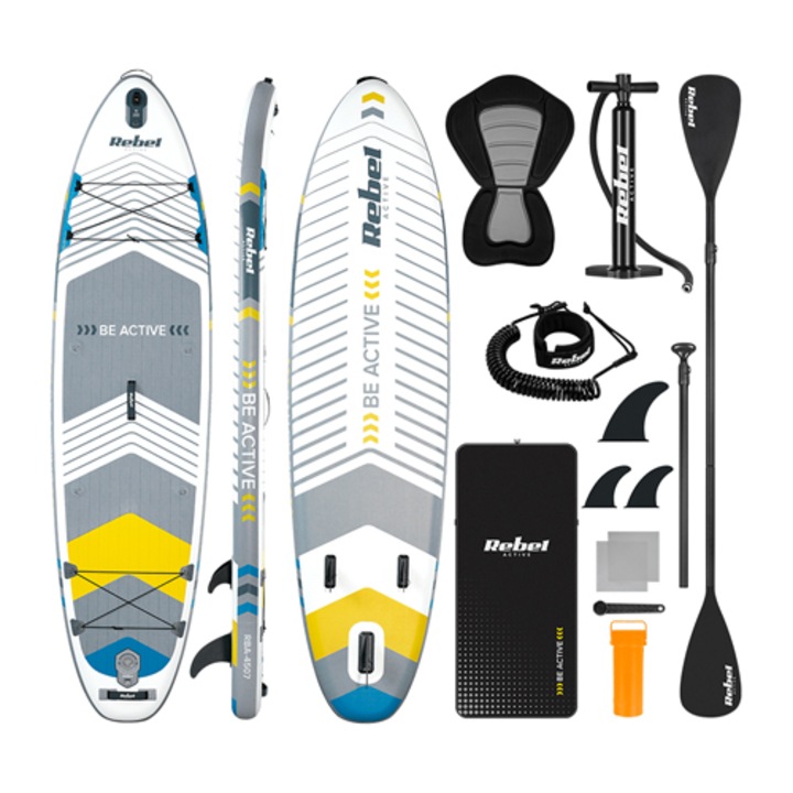 Комплект надуваема SUP дъска REBEL ACTIVE PADDLE RBA-4507-WH, 335 x 84 x 15 см, бял