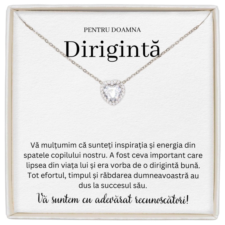 Cadou Pentu Diriginta, Colier Forever Yours, Piatra Zirconiu, Mesaj De Recunostinta Pentru Diriginta Ta, Colier Inima, Lungime 41+5cm
