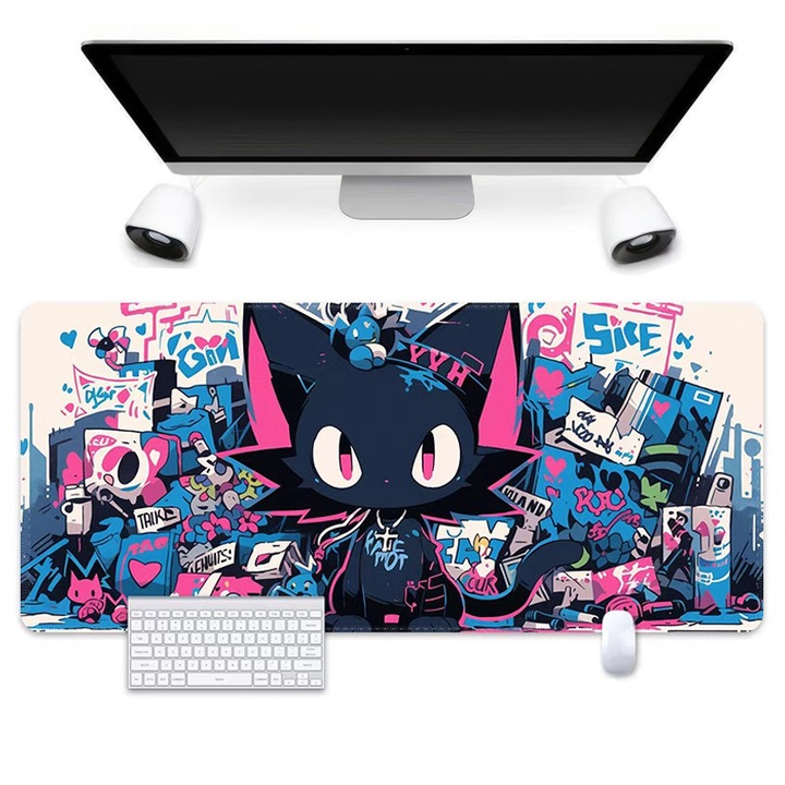 Mousepad mare, model pisica cartoon, 40x90x0.3cm