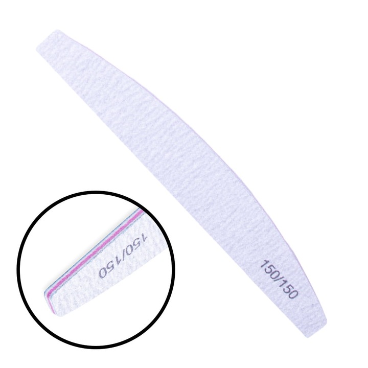 Pilnik de unghii set 10 bucati, Allepaznoktie, 150/150, roz, forma polksiezyc zebra