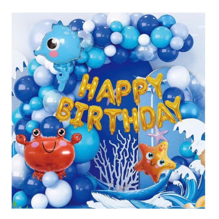 Set Ghirlanda Baloane Aventura Oceanului, 80 piese, Decor Aniversare, Petrecere, Nunta, Accesorii incluse
