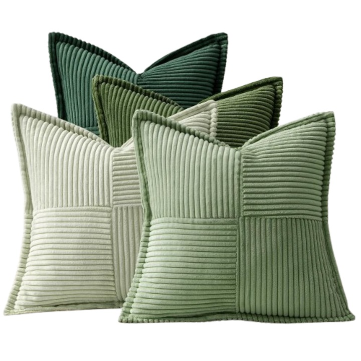 Set 4 fete de perna MIULEE, 50 x 50 cm, model dungi, culoare verde