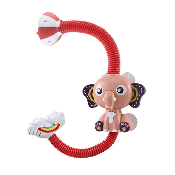 Elektromos fürdőjáték gyerekeknek, elefánt design, lótuszfúvókával, elemes, 360°-ban forgatható, rózsaszín