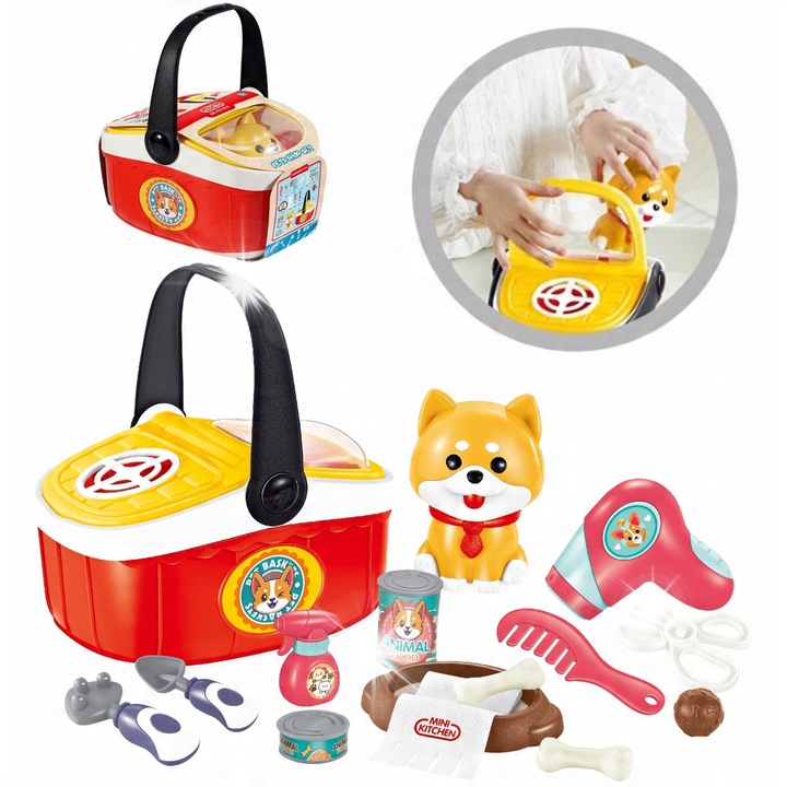 2 az 1-ben piknikkosár szett kutyával és kiegészítőkkel, Matadi, piros, 24x24x18cm