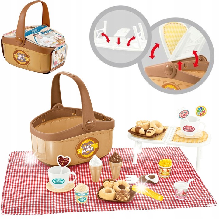 2 az 1-ben piknikkosár gyerekeknek, Matadi, 25 kiegészítővel, barna színben, méretek 24x24x18cm