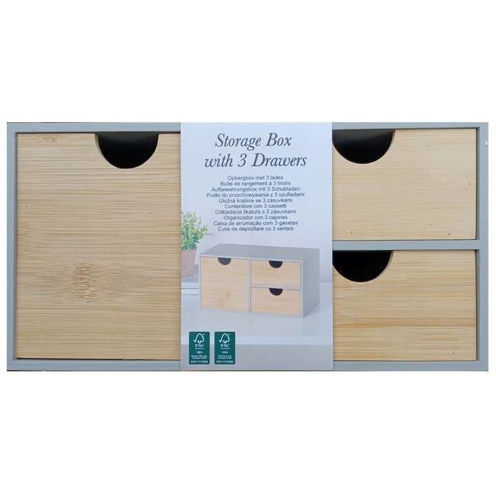 Comoda CARDSPLITTER, 3 sertare, ecologica, gri, 14x16x27cm