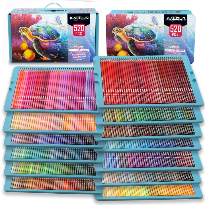 Creioane Colorate Kalour Pro, Set De 520 De Culori, Miez Moale Pentru Artisti Cu Culori Vibrante, Ideale Pentru Desen, Schitare, Umbrire, Creioane Colorate Pentru Artisti Adulti Si Incepatori, Ka-Cps520