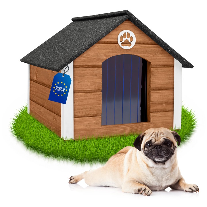 Outentin Cusca de Caine Exterior Izolata – Adapost de Lemn FSC pentru Caini Medii – Rezistenta la Iarna si Intemperii – 76x60x60 cm, Stejar, Design Modern