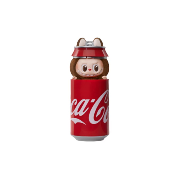 Pop Mart LaBubu Coca Cola figura, barna-piros, 14cm, forgó fejű figura, limitált kiadás