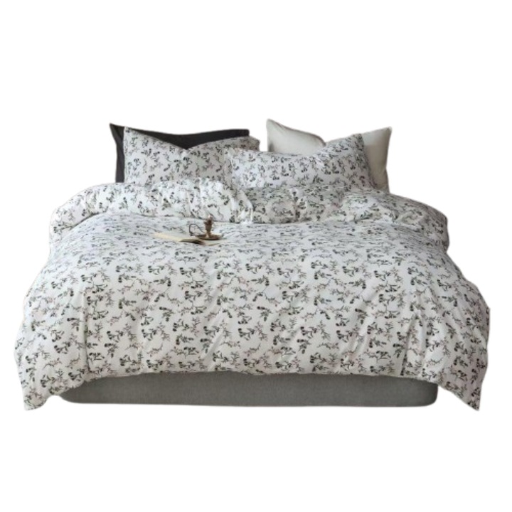 Lenjerie Pat Dublu, Bumbac 100%, Imprimeu Floral M2, 4 Piese, 2 Persoane, 245x250cm, Multicolor