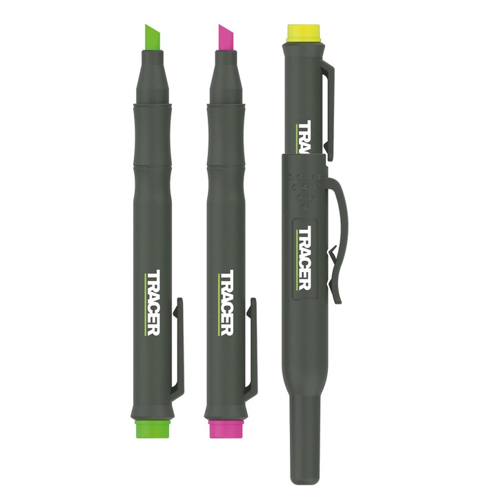 3 darabos fluoreszkáló marker zöld, sárga, rózsaszín és építőipari markolattal - TRACER AFH‑MK3‑PF