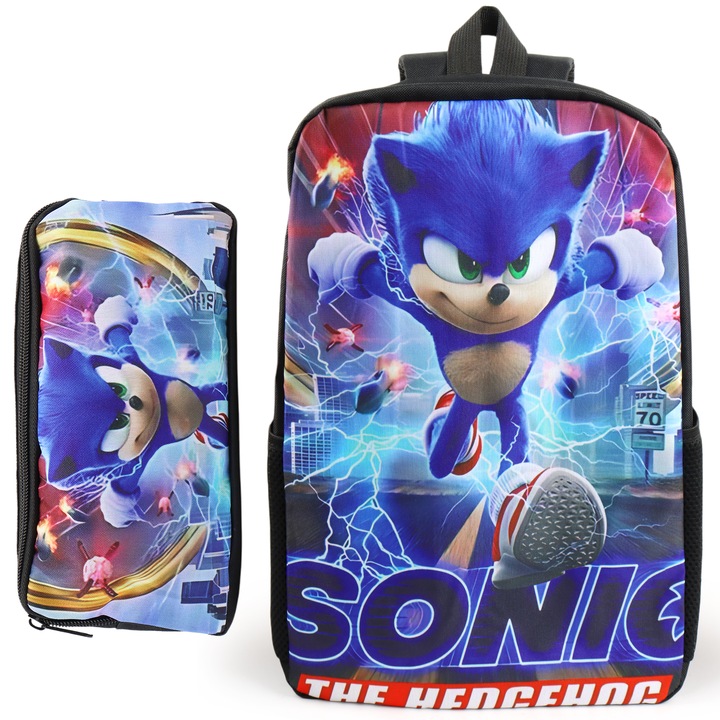 Комплект ученическа раница от 2 части, с несесер Sonic, Марка Forninc, Раница Sonic, Детска раница, Ергономична, Удобна за носене, Синя, Многоцветна