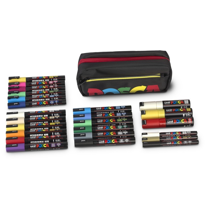 Set Markere Posca XXL Faber-Castell, 24 Pixuri, Borseta, Multicolor
