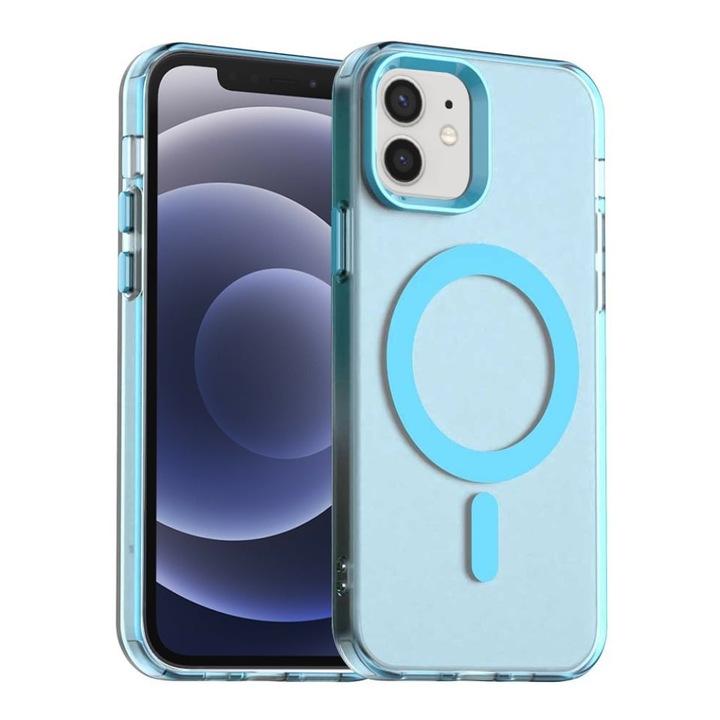 Husa pentru iPhone 12 / 12 Pro, SKYDDAR INOVATION, CandyCase, Magsafe, set cu sticker, Albastru