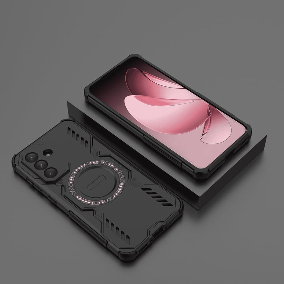 Husa pentru Samsung Galaxy A56 5G, Antisoc, Magsafe, bumper camera, set cu sticker, ArmorMag, Magsafe, Negru