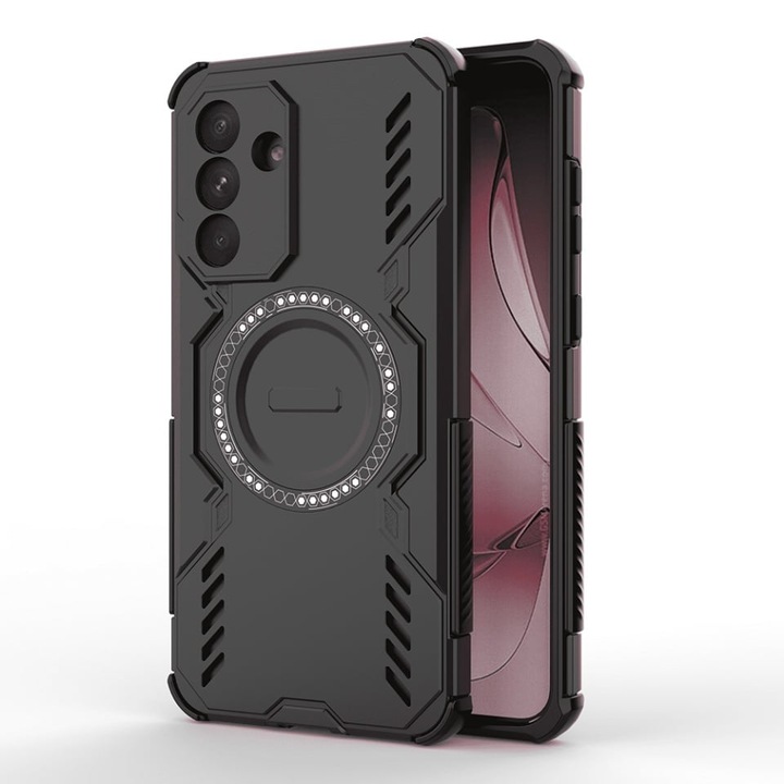 Husa pentru Samsung Galaxy A56 5G, Antisoc, Magsafe, bumper camera, set cu sticker, ArmorMag, Magsafe, Negru