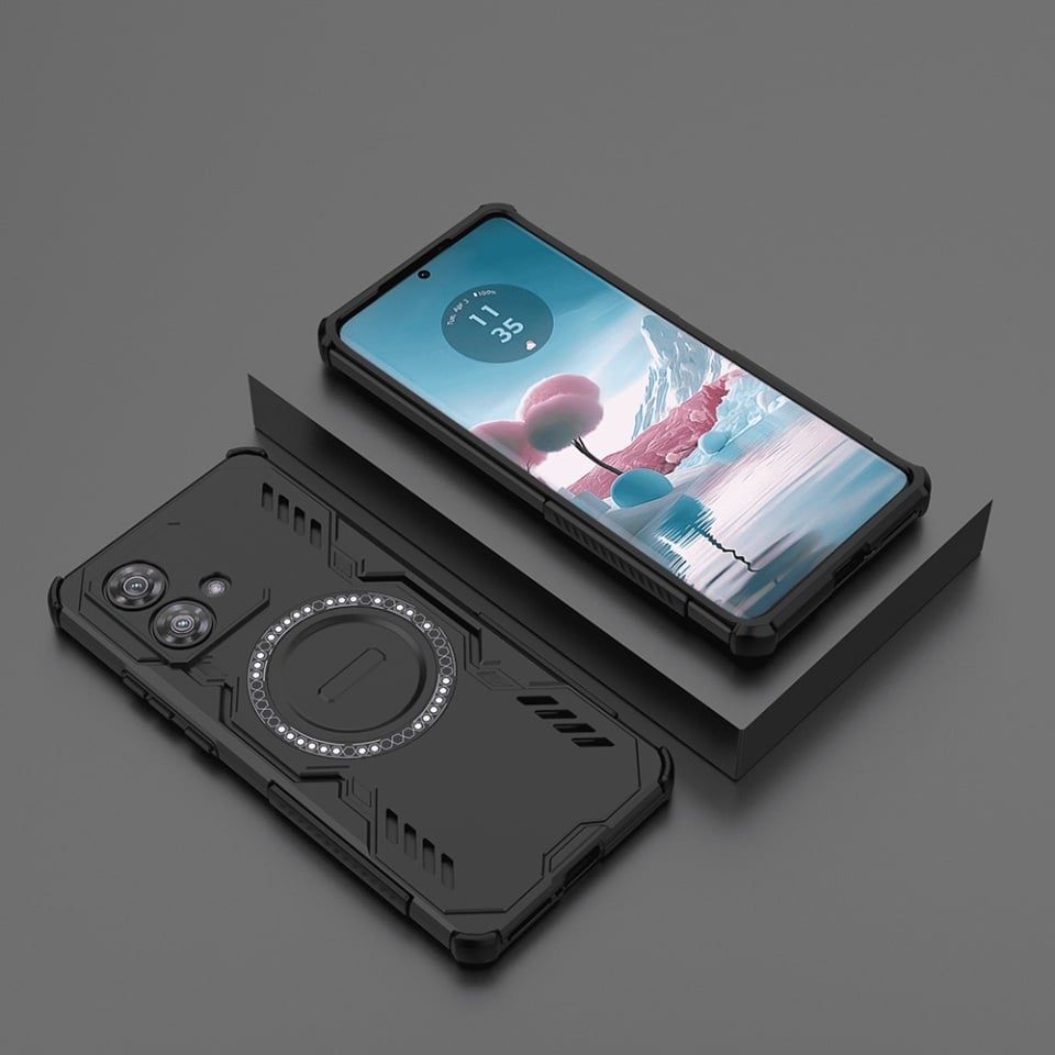 Husa pentru Motorola Edge 40 Neo, SKYDDAR INOVATION, ArmorMag, Magsafe, set cu sticker, Negru