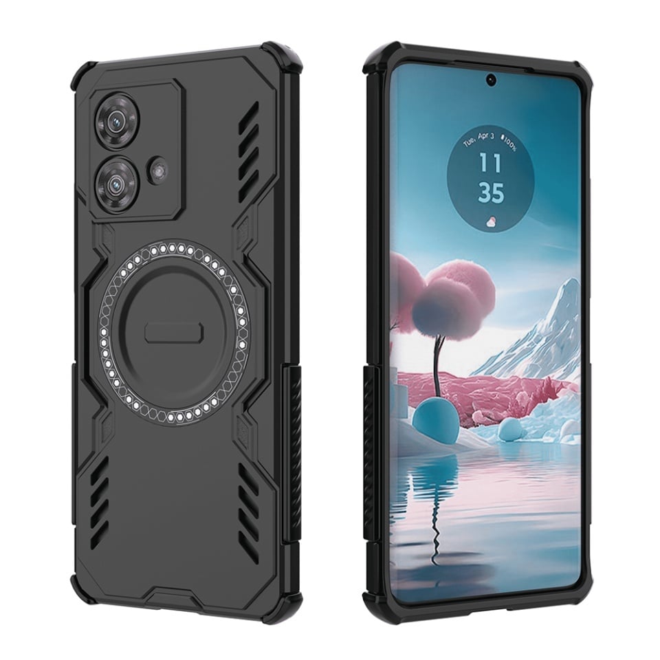 Husa pentru Motorola Edge 40 Neo, SKYDDAR INOVATION, ArmorMag, Magsafe, set cu sticker, Negru