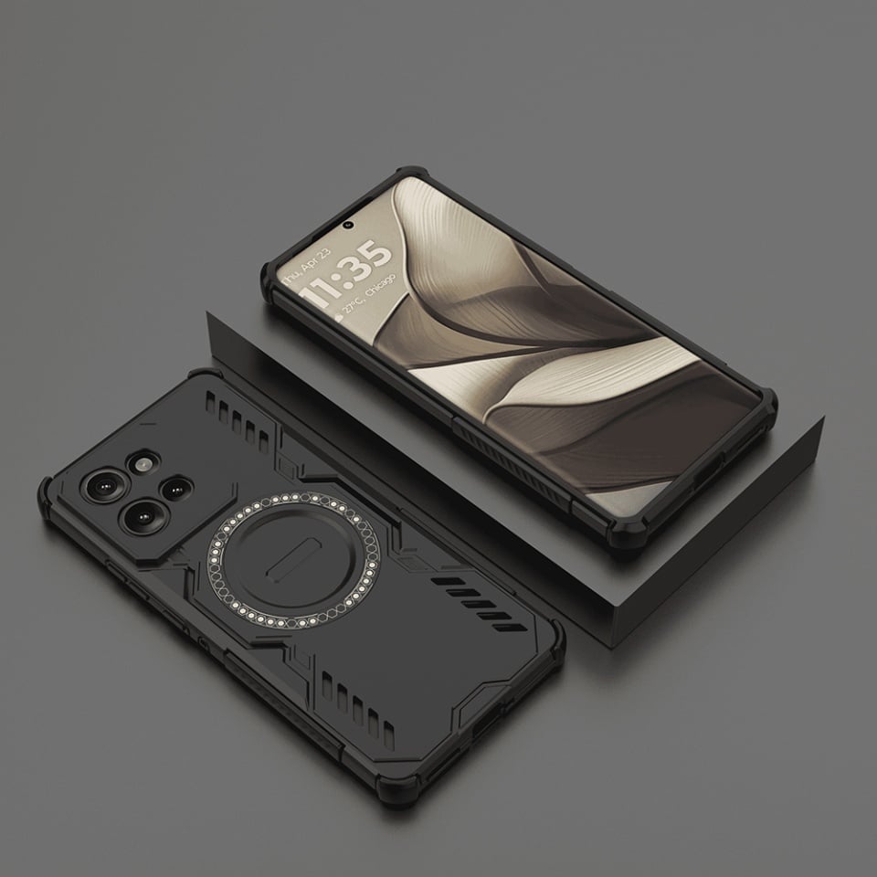 Husa pentru Motorola Edge 50, SKYDDAR INOVATION, ArmorMag, Magsafe, set cu sticker, Negru
