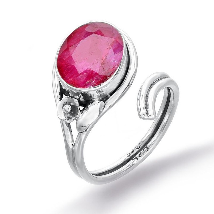 Inel argint reglabil cu piatra rubin 52-57
