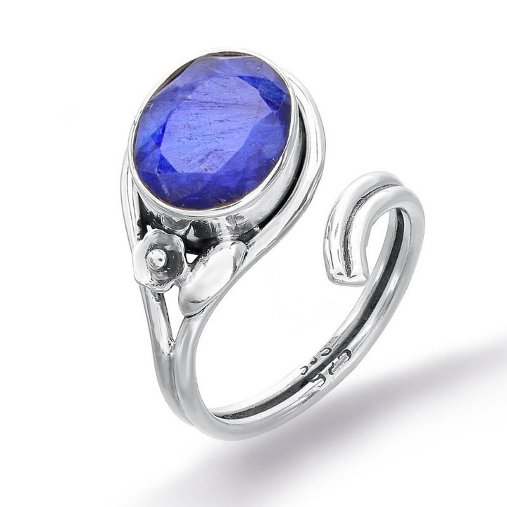Inel argint reglabil cu safir albastru
