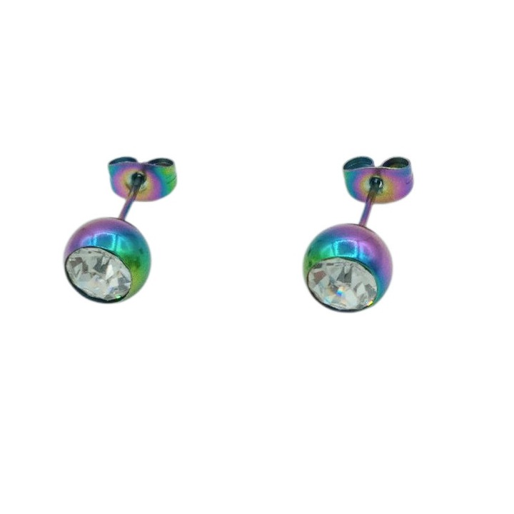 Cercei inox bilute curcubeu cu piatra de zirconiu si 7 mm diametru Casandra