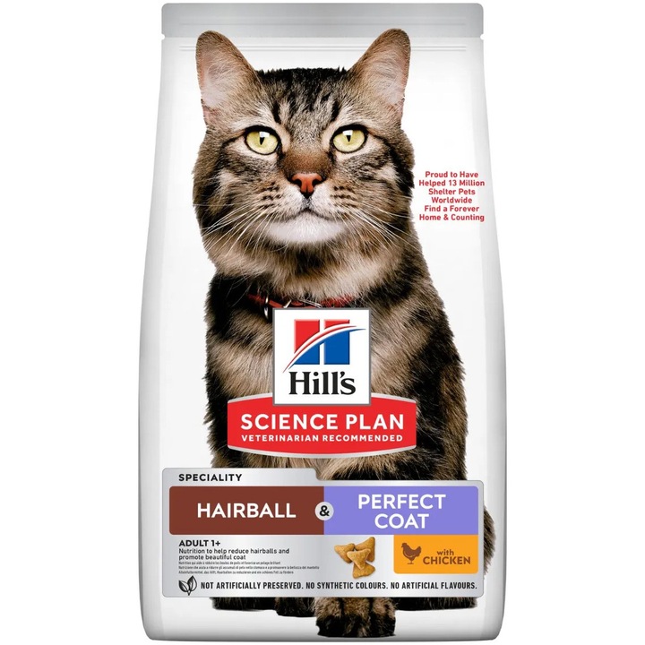 Hrana uscata pentru pisici Hill's SP Feline Adult, Hairball&Perfect Coat, 3kg