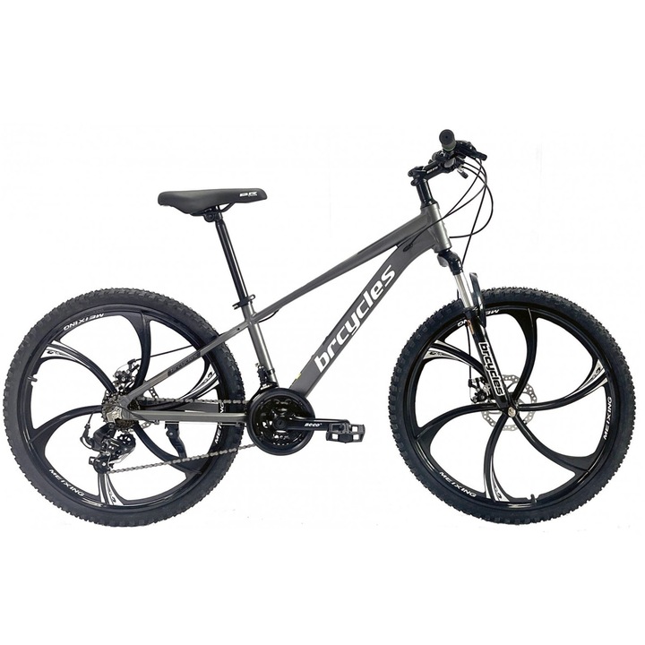 Bicicleta MTB-HT 26" BR Tornado ProMG, cadru aluminiu 13.5", jante magneziu, manete secventiale, frane disc, 21 viteze, gri Gri